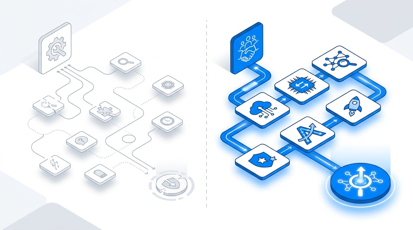 Concept illustration for the section DIY vs Agency for Startups