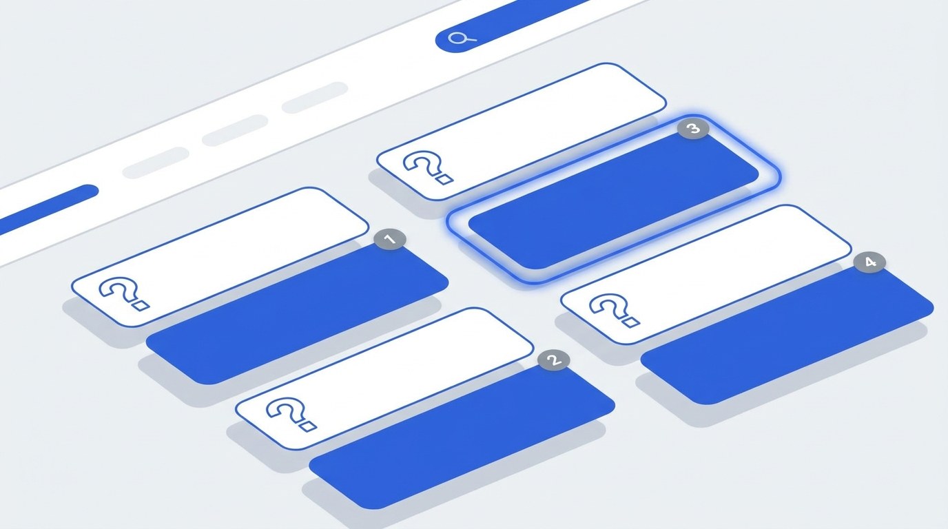 Wireframe of a page formatted as question and answer blocks